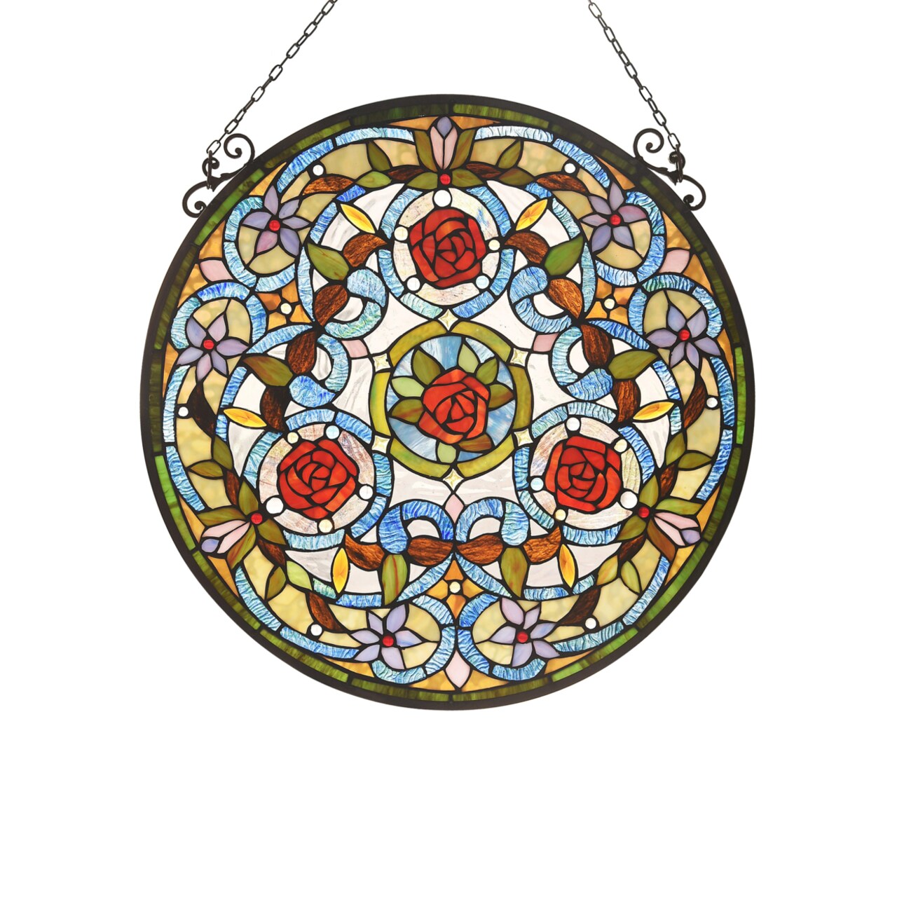 CHLOE Lighting Lighting AMARYLLIS Floral Tiffany-glass Window Panel 24" Wide